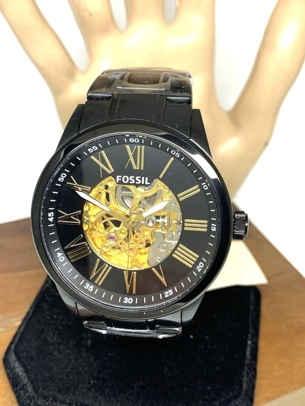 Fossil Men's Watch BQ2092 Flynn Automatic Gold Black Dial Stainless Steel 48mm
